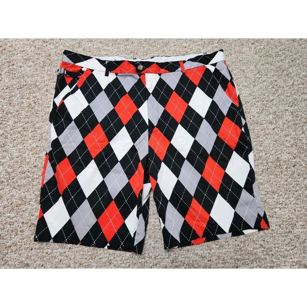 Royal & Awesome Golf Shorts Men's 44 Red Black Argyle Cotton Blend 42x10 Actual